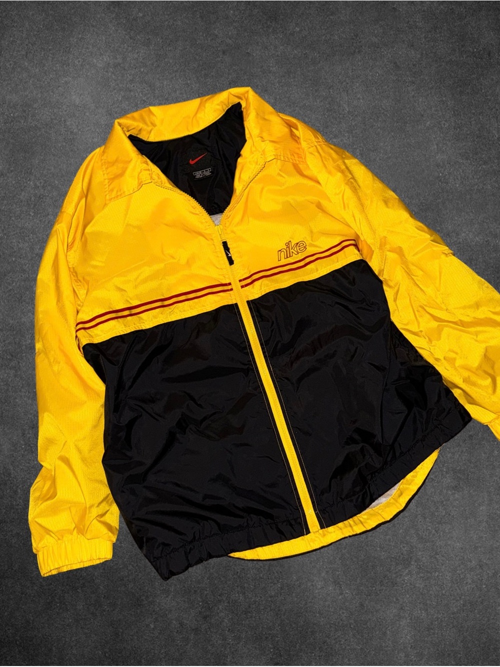 90s Nike Yellow and Black Colorblock Bomber Jacket